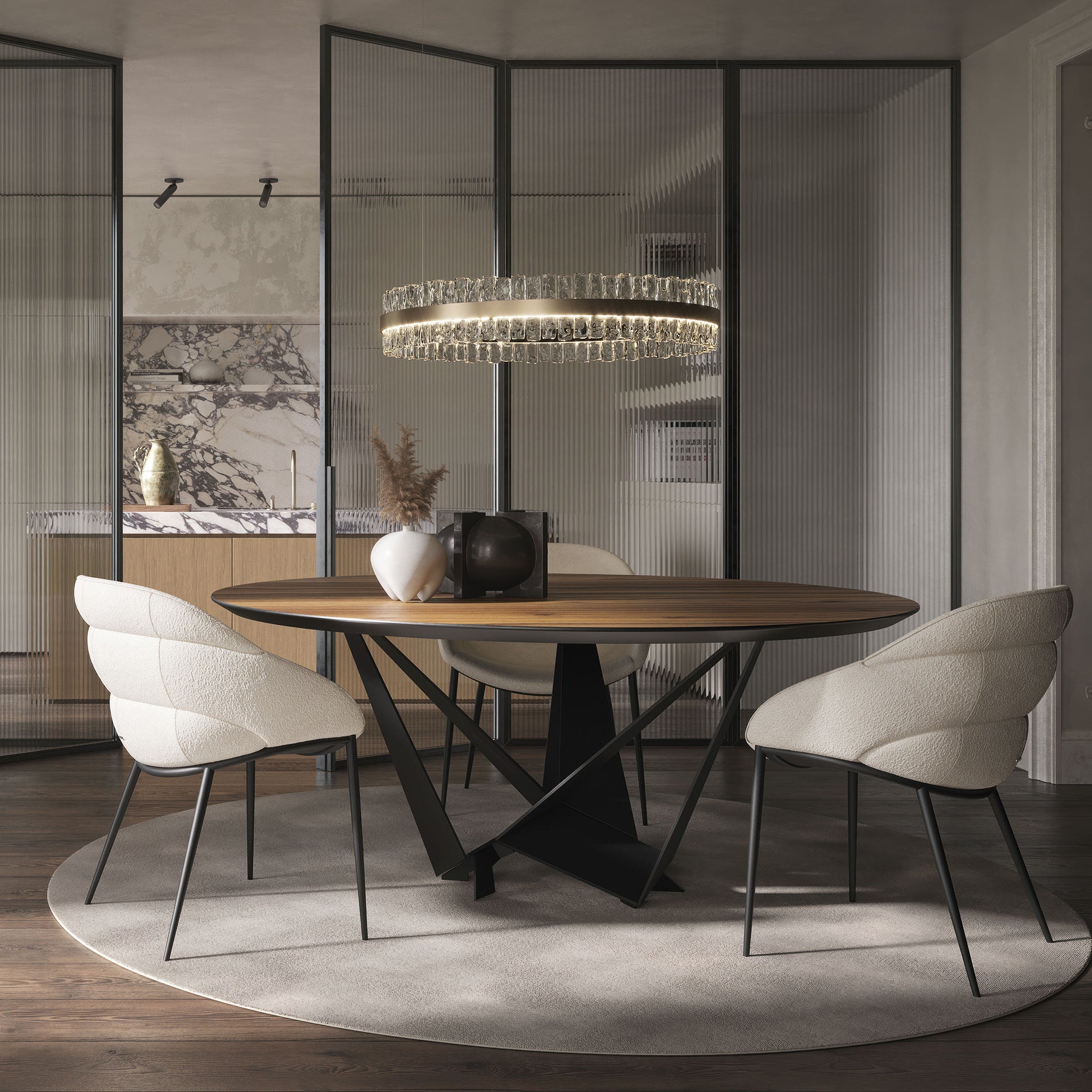 Skorpio Round Dining Table: Wooden Top