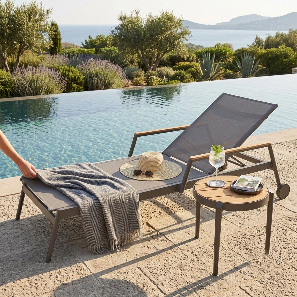 Greenwich Batyline Chaise Lounge with Wheels - Stackable