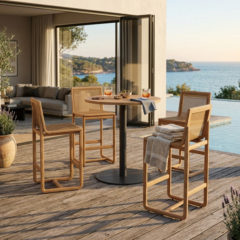 Greenwich Bar Table: Teak Top