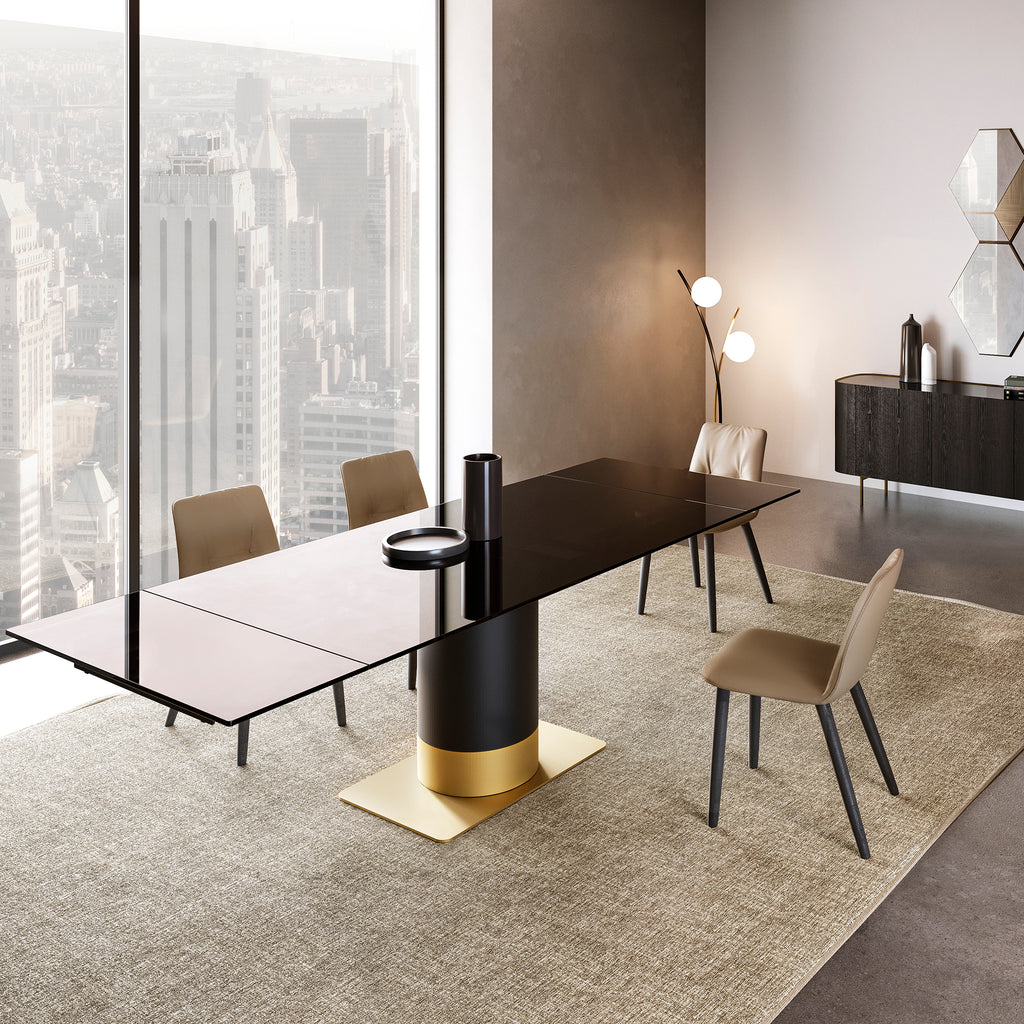 Cilindro Extendable Dining Table: Glass Top