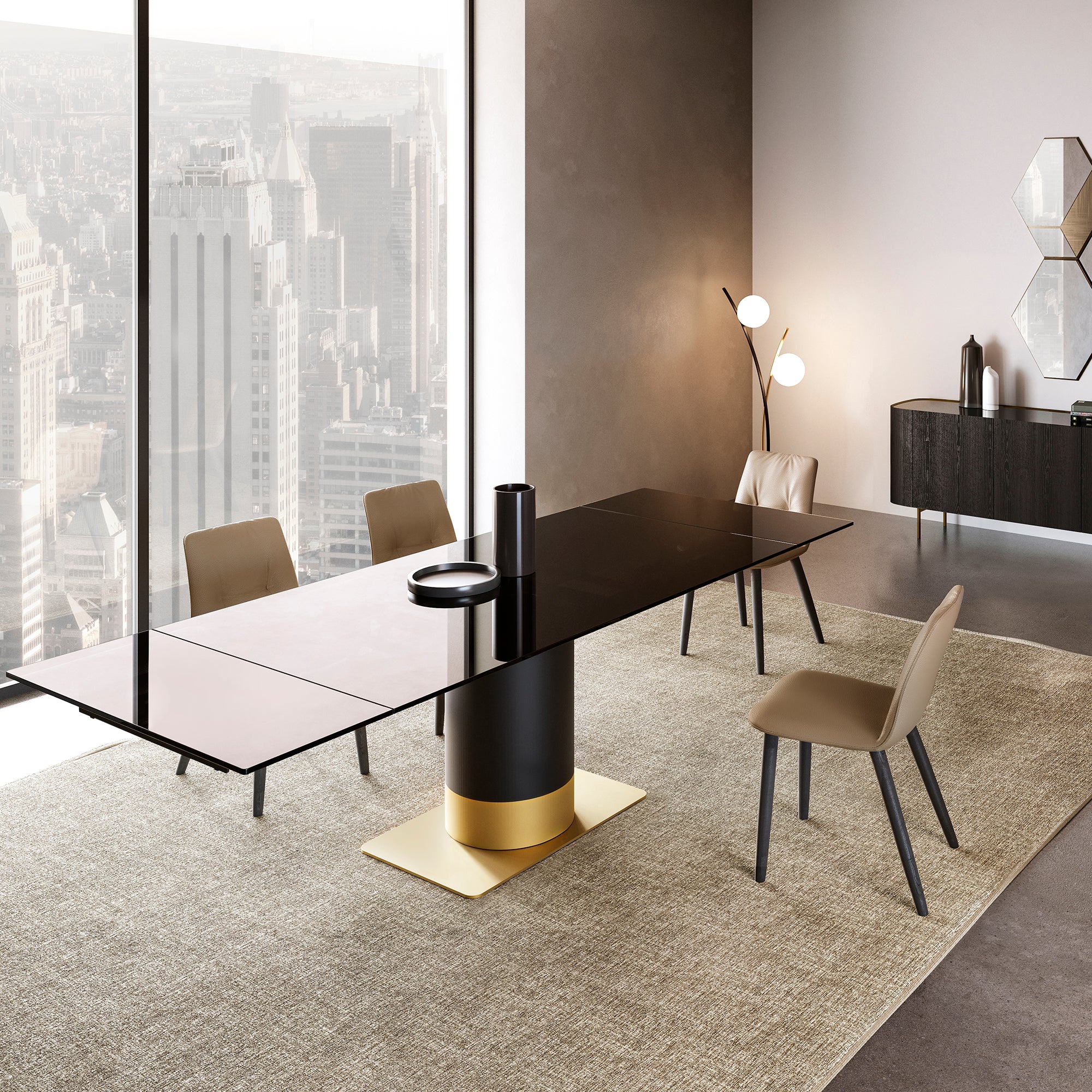 Cilindro Extendable Dining Table: Glass Top