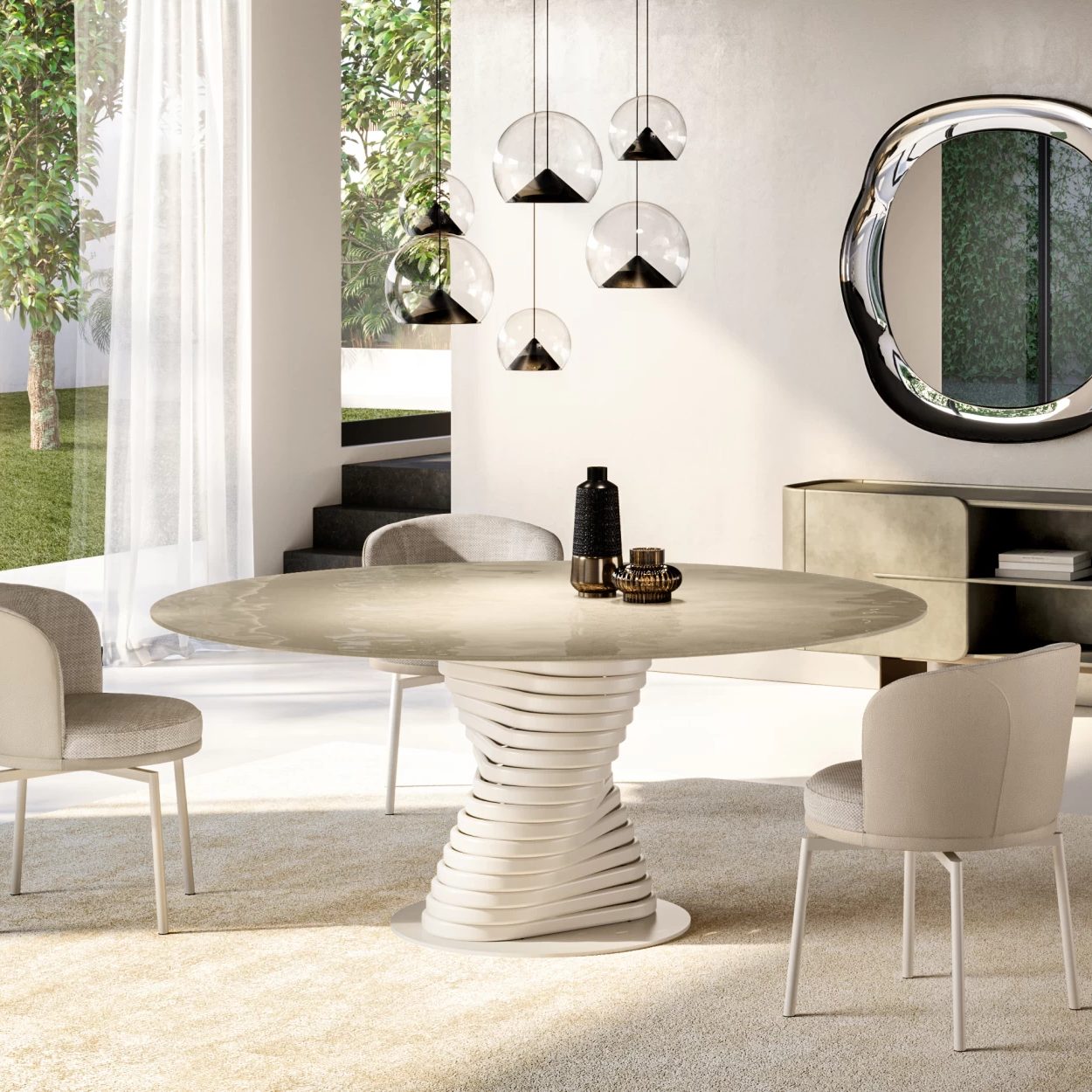 Rotolo Dining Table: Glass Top