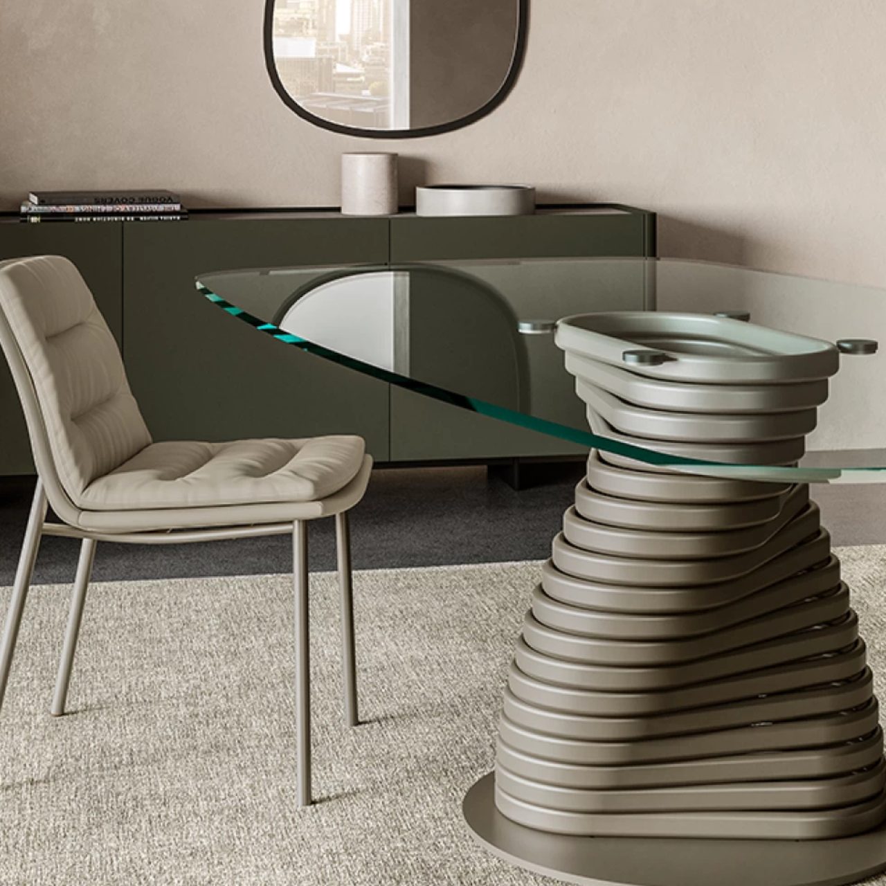 Rotolo Dining Table: Glass Top