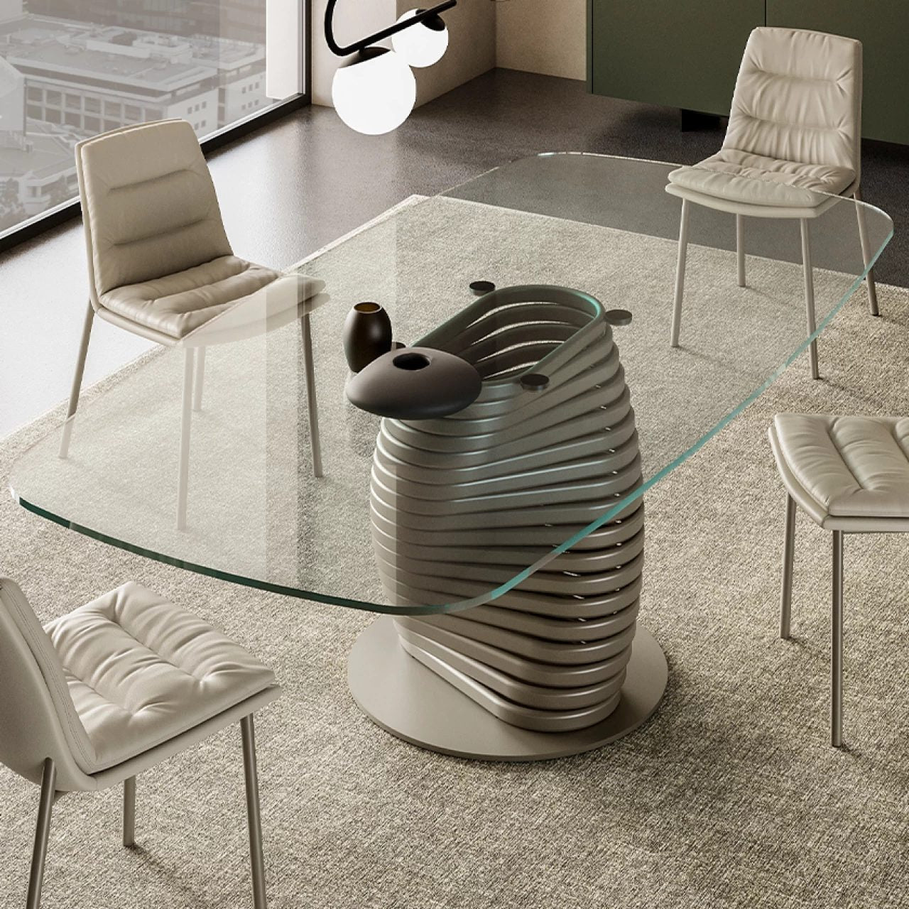 Rotolo Dining Table: Glass Top