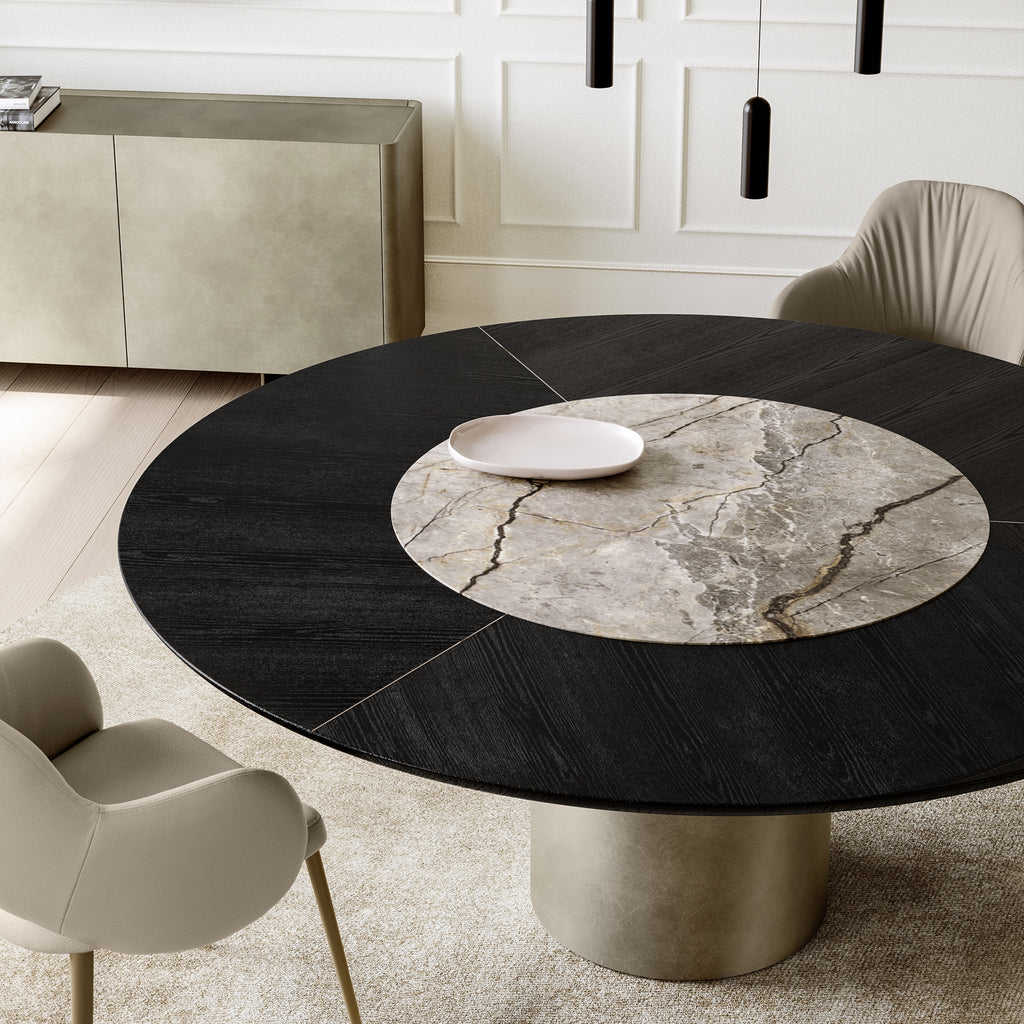 Cilindro Round Dining Table: Wood + Ceramic Top