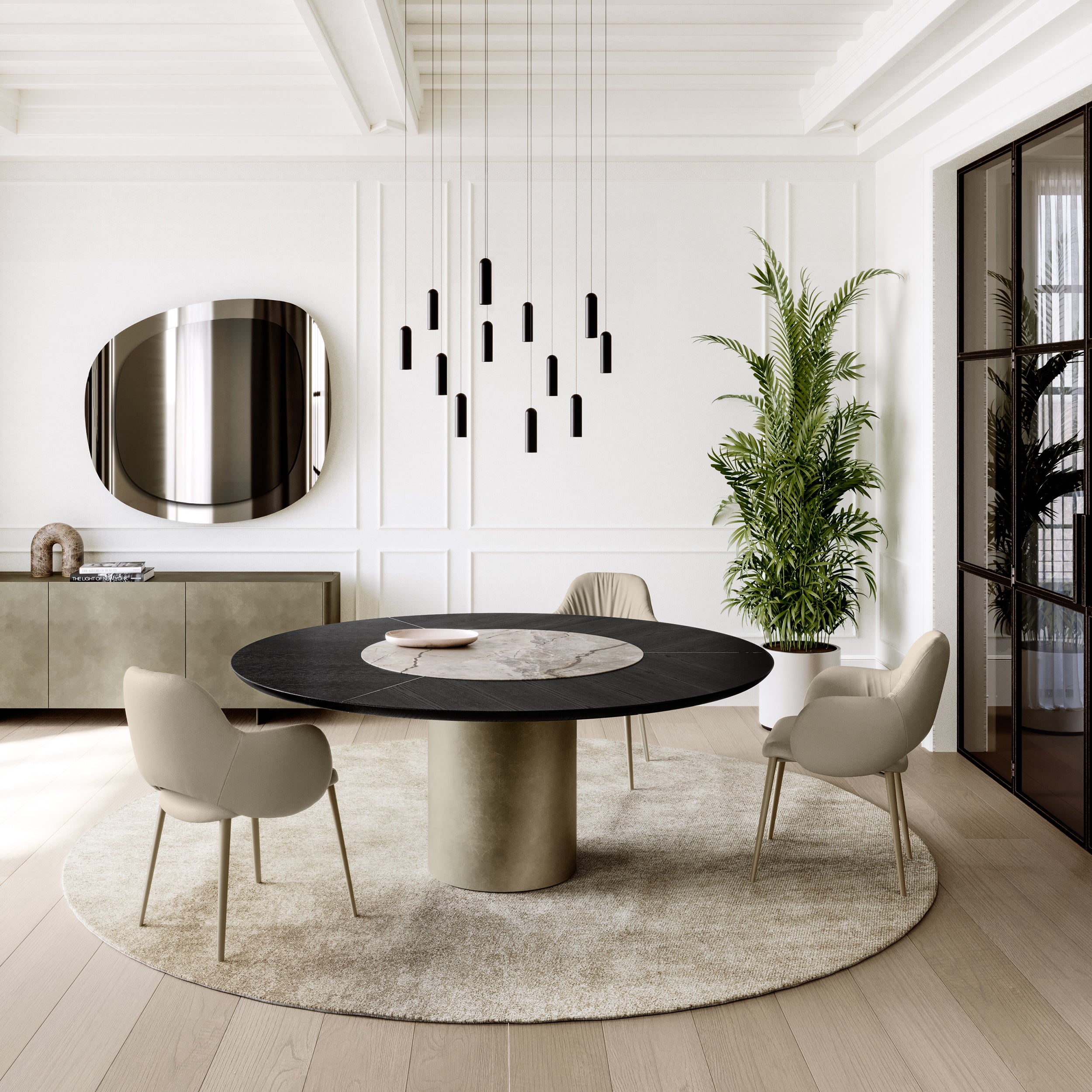 Cilindro Round Dining Table: Wood + Ceramic Top