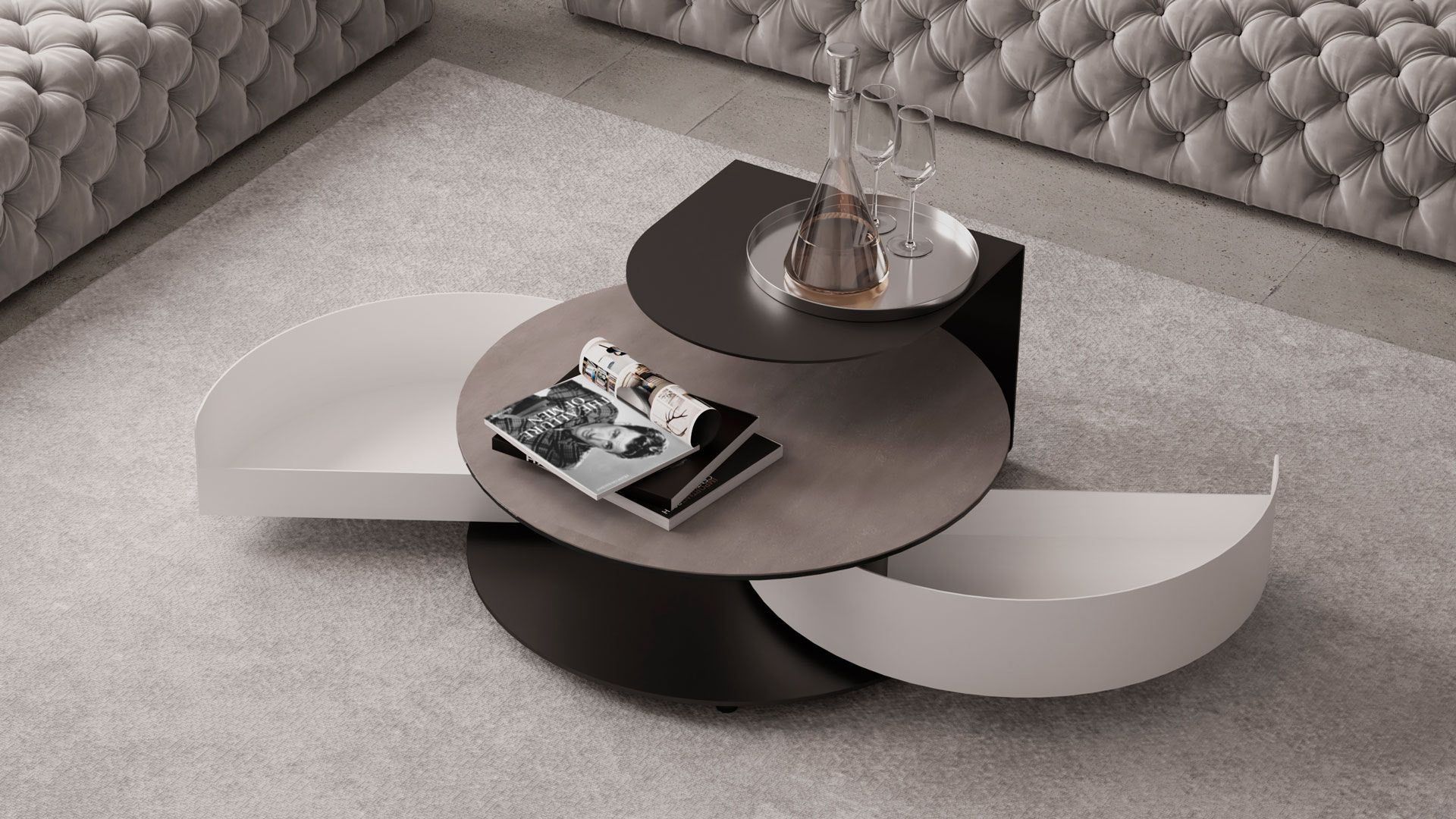Theta Round Shelf Extendable Coffee Table