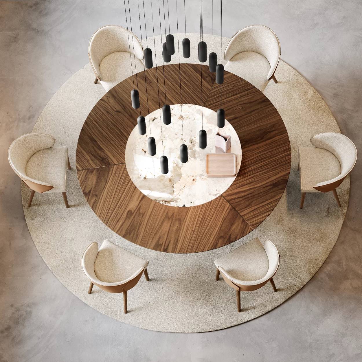 Dorian Dining Table: Wood + Ceramic Top - Swivel Verison