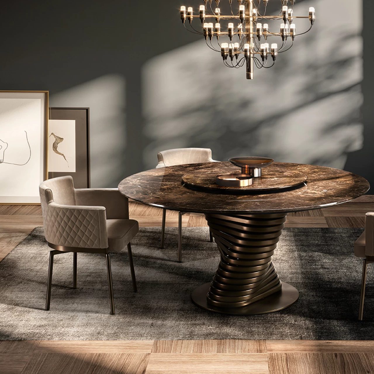 Ely Diamond Swivel Dining Armchair