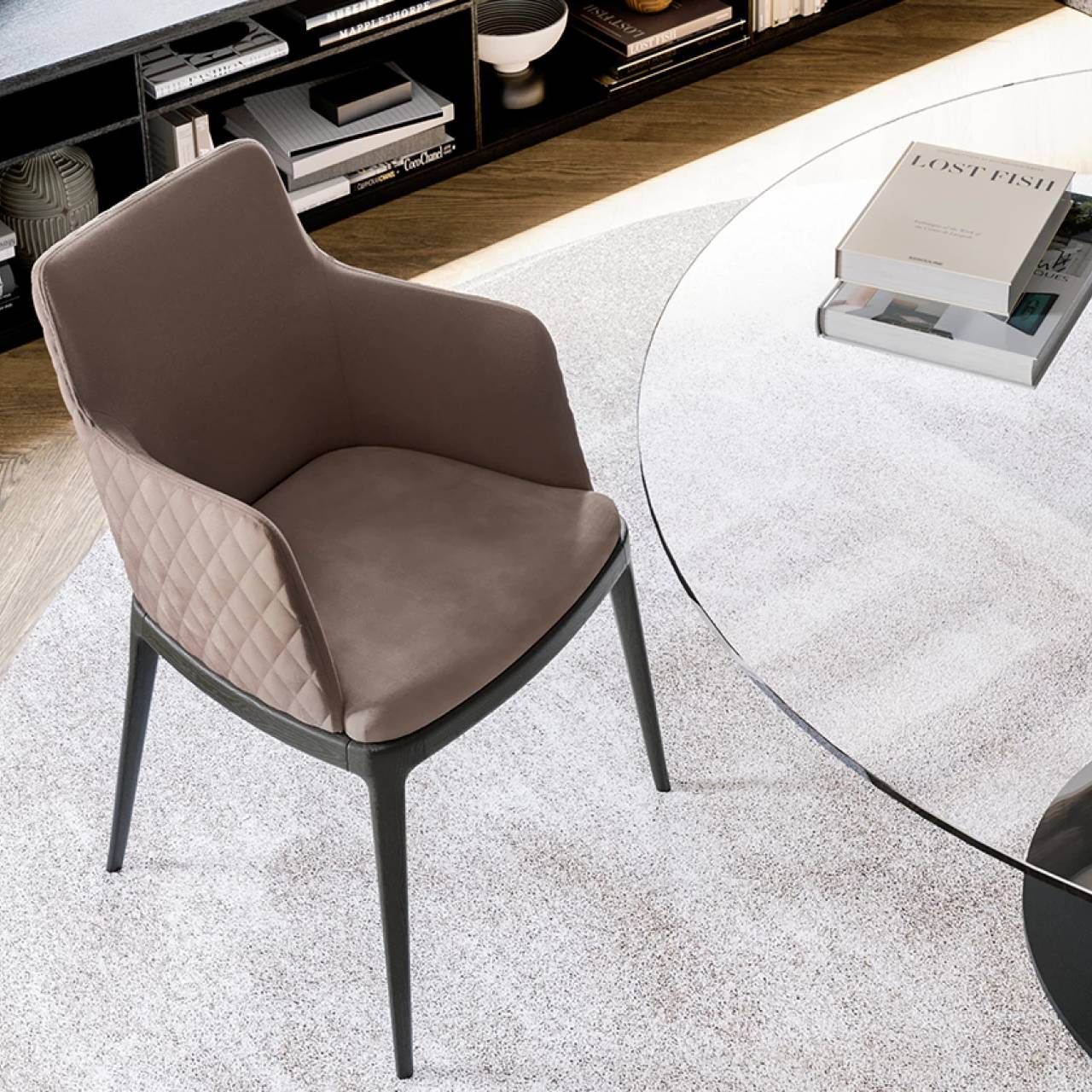 Max Diamond Dining Armchair: Wooden Base
