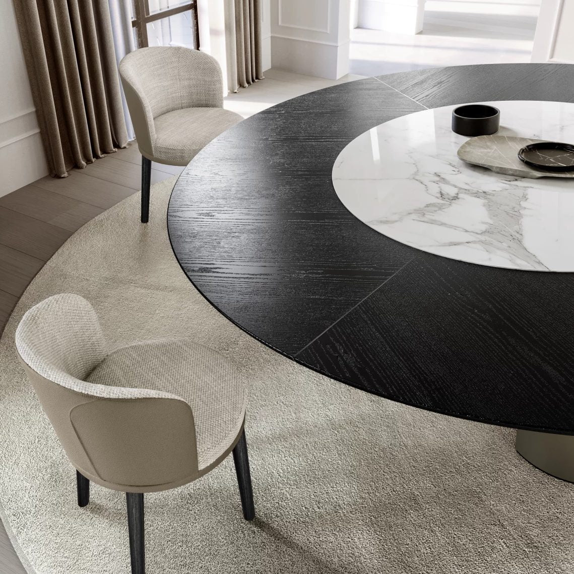 Plai Round Dining Table: Ceramic + Wood Top