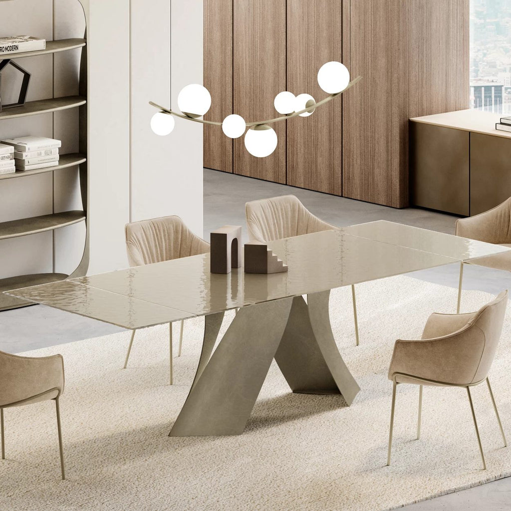 Twist Extendable Dining Table: Glass Top