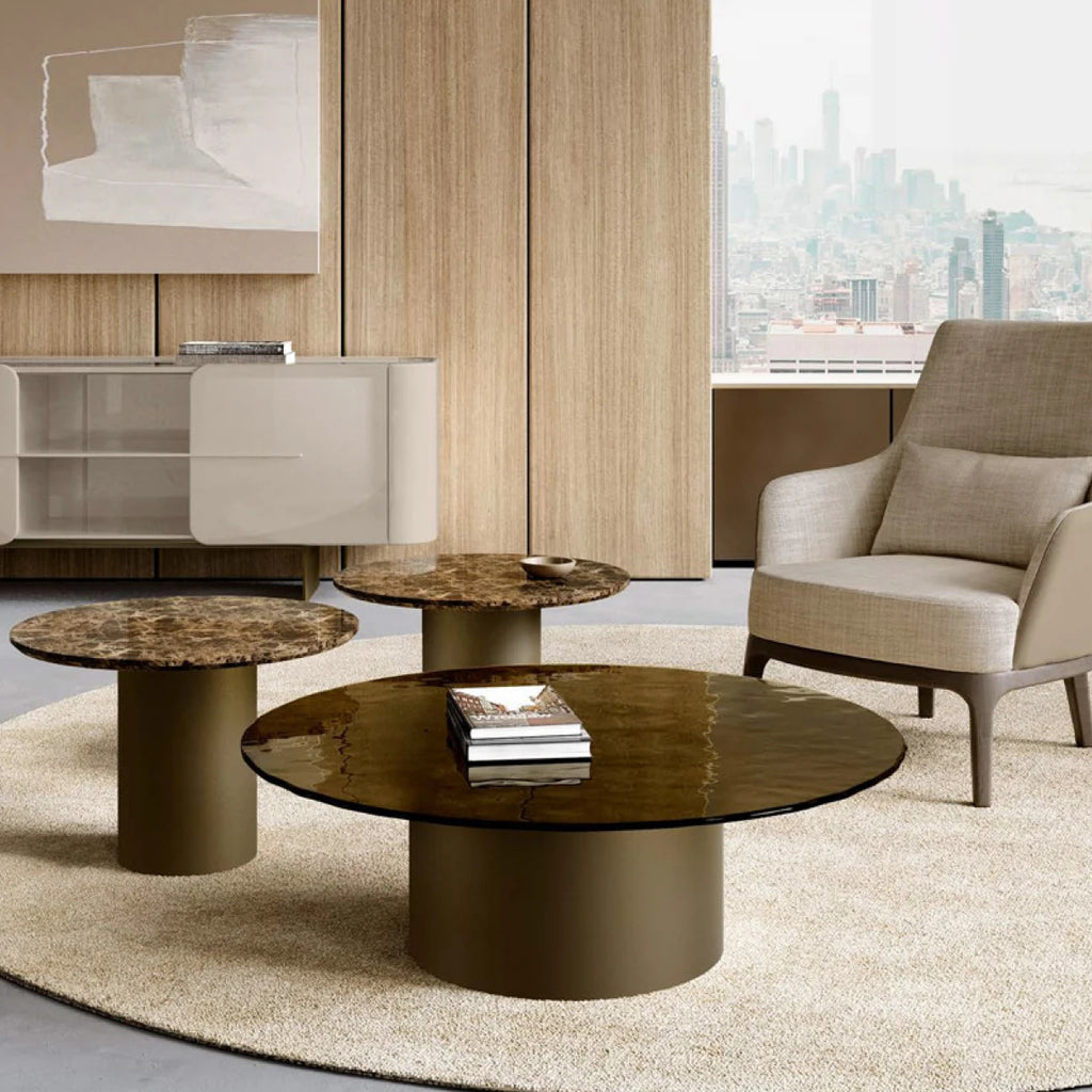 Cilindro Low Coffee Table: Glass Top
