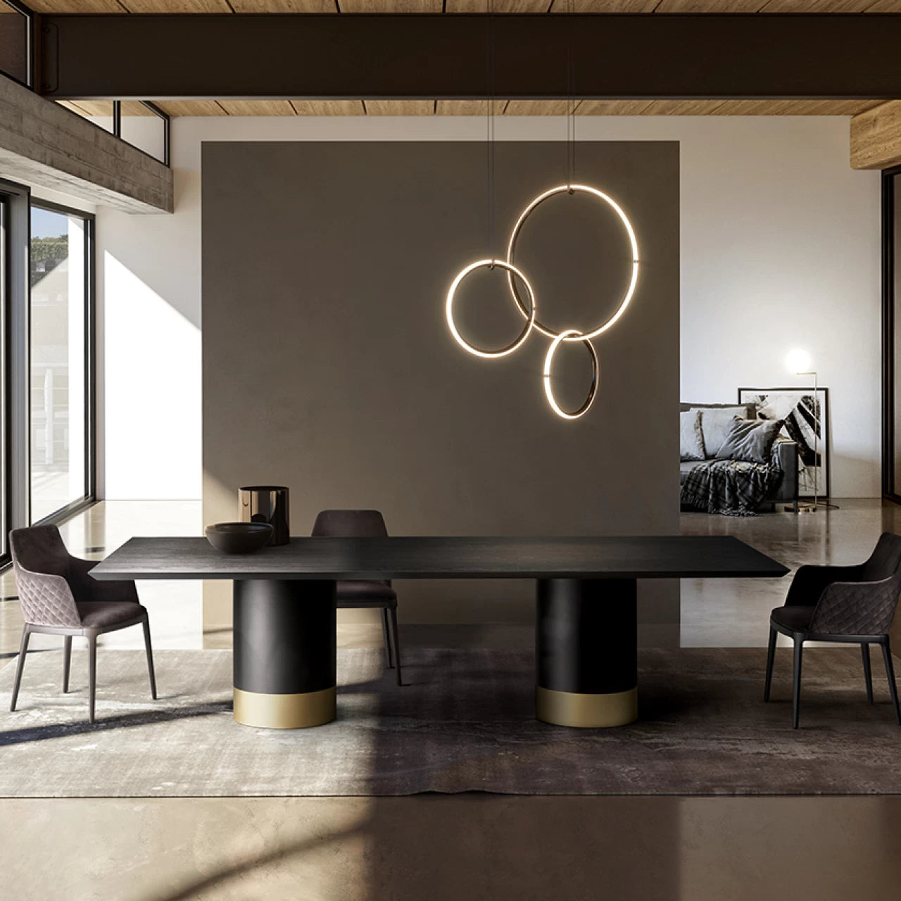 Cilindro Rectangular Dining Table: Wood Top