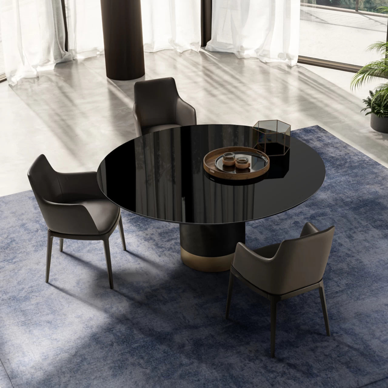 Cilindro Round Dining Table: Glass Top