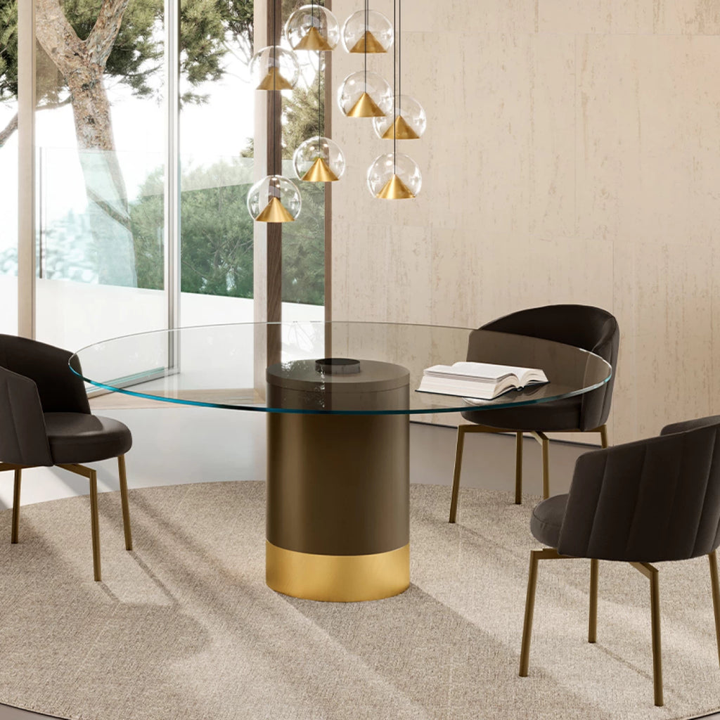 Cilindro Round Dining Table: Glass Top