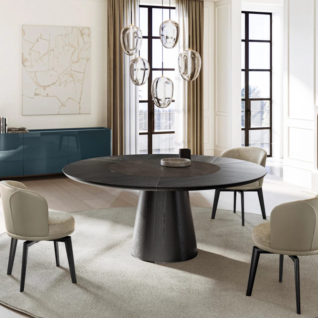 Teo Round Dining Table: Wood + Ceramic Top