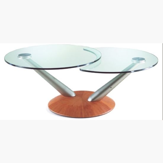 NAOS Hula with Cherry base, Sandblasted Nickel Supports & 1/2" Clear glass tops